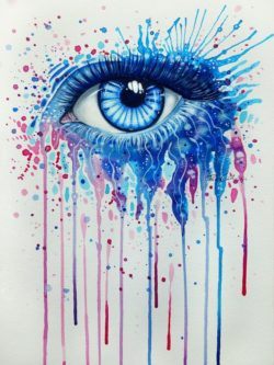 A beautiful blue eye peers out of this splashy watercolor painting by Svenja Jodicke