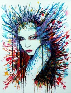 A sultry woman challenges the viewer in this sexy watercolor painting by Svenja Jodicke