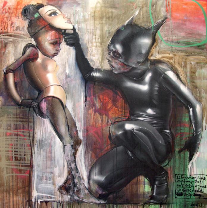 Cat woman explains that not every costume we choose is meant to help in this painting by herakut