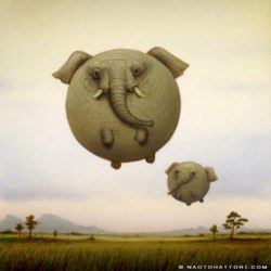 Naoto Hattori paints elephant balloon animals in this funny surrealism painting