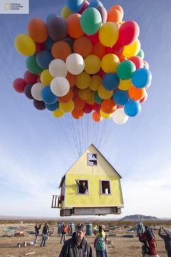 National Geographic floats a house with balloons like in the animated film Up