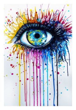 Stunning splashy watercolor painting of a beautiful eye by German artist Svenja Jodicke