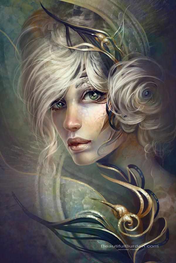 A beautiful fantasy girl wears alien jewelry in this sci fi digital painting by Jennifer Healy