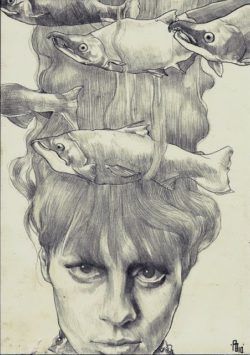 A woman wears fish in her hair in this sketch by Philipp Banken