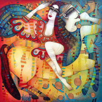 Albena Vatcheva paints a mythological story in this colorful, iconic art work