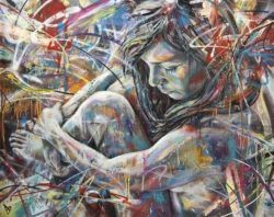 Graffiti artist David Walker paints a nude girl in this colorful and scrawled spray paint art work