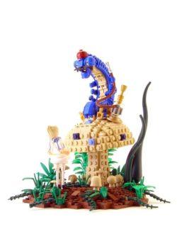 Legohaulic creates a Lego sculpture of Alice talking with the Hookah Smoking Caterpillar