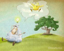 A sleepless sheep gets the idea to count chickens in this cute illustration by Susan Batori