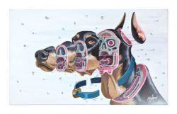 Austrian artist Nychos dissects a doberman dog with a cross section in this macabre cartoon illustration