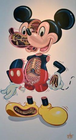 Cartoon character Mickey Mouse is dissected in this creative but macabre illustration by Nychos