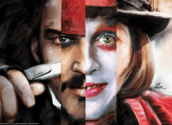 Fan art painter Vlad Rodriguez shows the many faces of Johnny Depp in this Photoshop painting