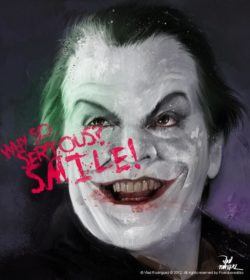 Photoshop artist Vlad Rodriguez paints Jack Nicholson as the Joker from Batman with an evil grin