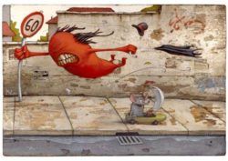 Artist Matteo Dineen expresses how frustrating a windy day can be in this cute monster painting