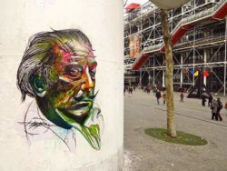 Salvador Dali gets a makeover in this street art portrait by graffiti artist Hopare