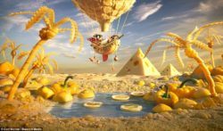 Chris Warner has used macaroni and cheese to create this Egyptian landscape for a hot air balloon to explore