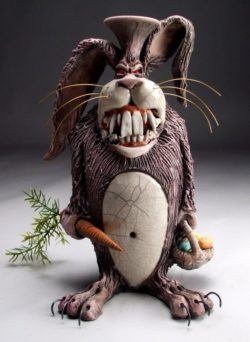 A monster easter bunny takes form in this cute but not very cuddly clay jug sculpture by Mitchell Grafton