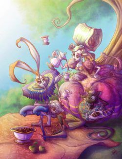 Alice from Lewis Carrolls Alice in Wonderland doesn't seem quite so chaste and innocent in this illustration by Irureta