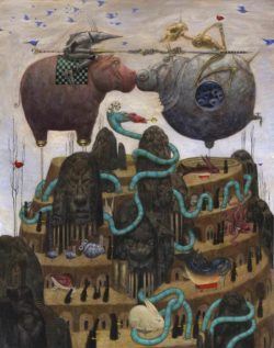 Bill Carman gives the fun idea of flying hippos a darker appeal in this surreal fantasy illustration