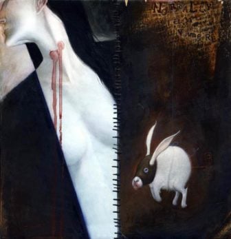 Vampire horror bunny must havee gotten hungry just before Halloween in this creepy but cute illustration by Bill Carman