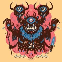 A monster warrior has three heads in this psycho illustration by French artist Niark1.