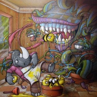 Cult horror film Little Shop of Horrors inspired this comic painting by graffiti and fine artist Scribe