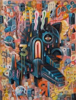 Niark1 creates a collage of creative ideas in this psychedelic monster painting