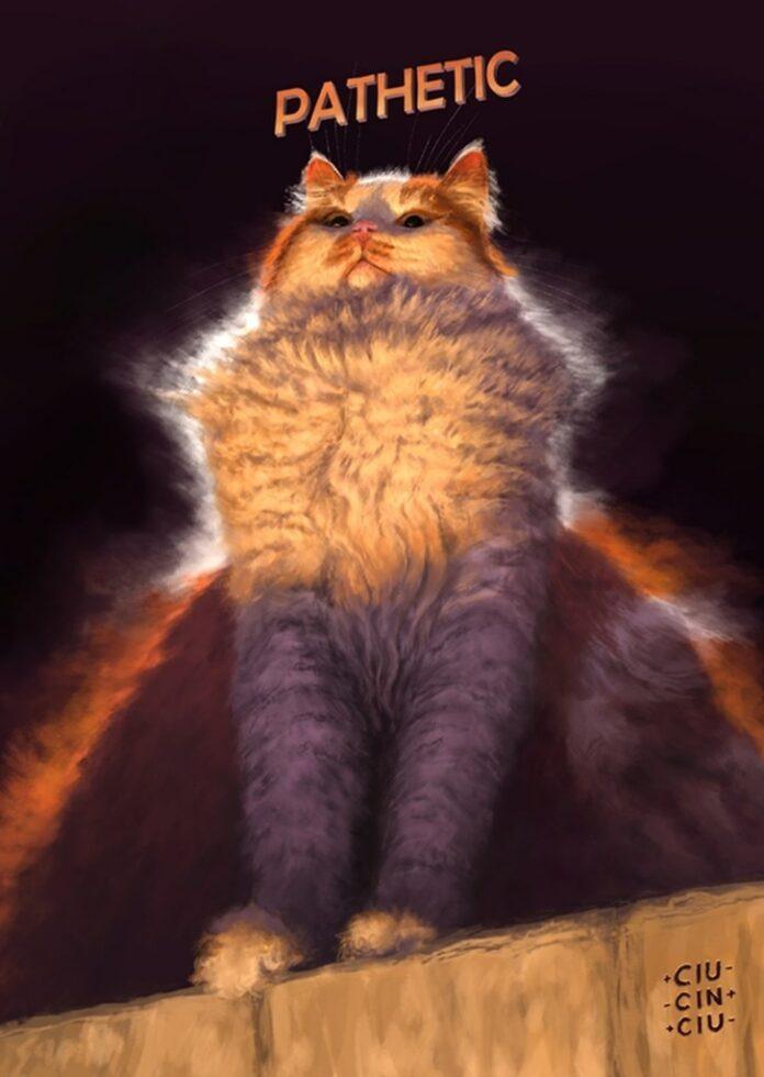 Romanian artist Ciuncinciu digitally painted this judgemental cat meme poster so that it may look down on the pathetic world into eternity