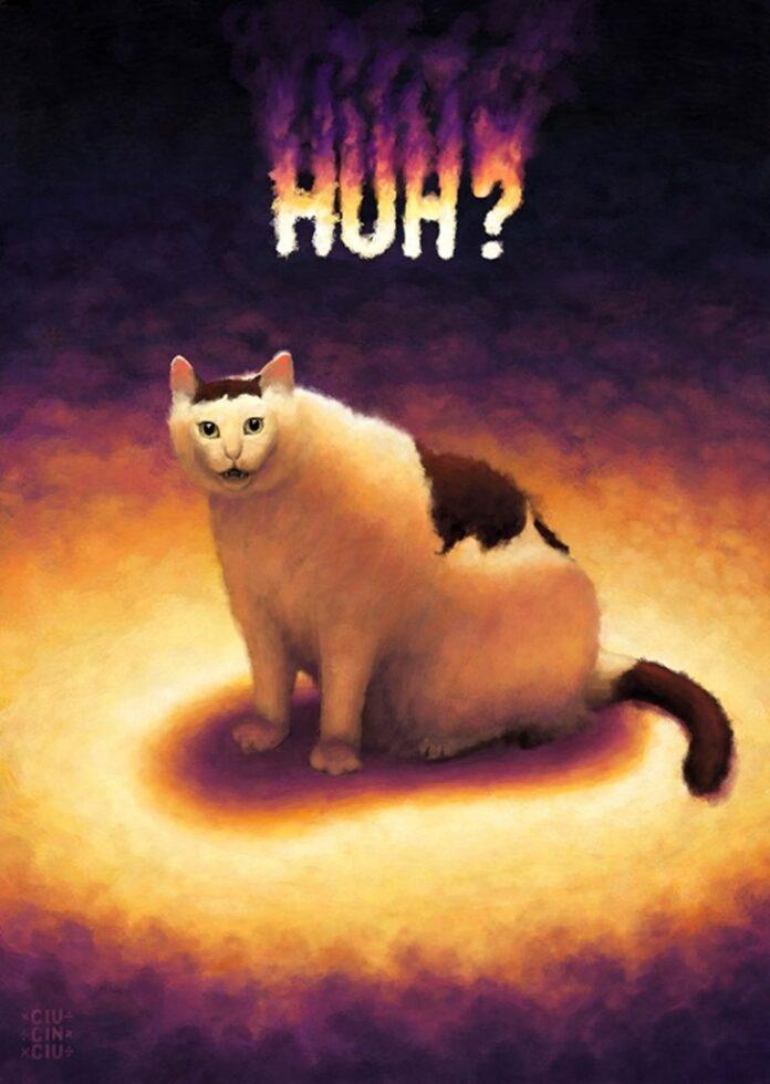 This funny poster of a confused chonky fat cat digital painting was created by Simion Tiberius using digital art software